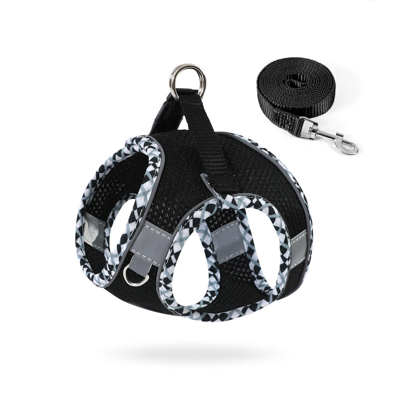 Black reflective no-pull dog harness with matching leash
