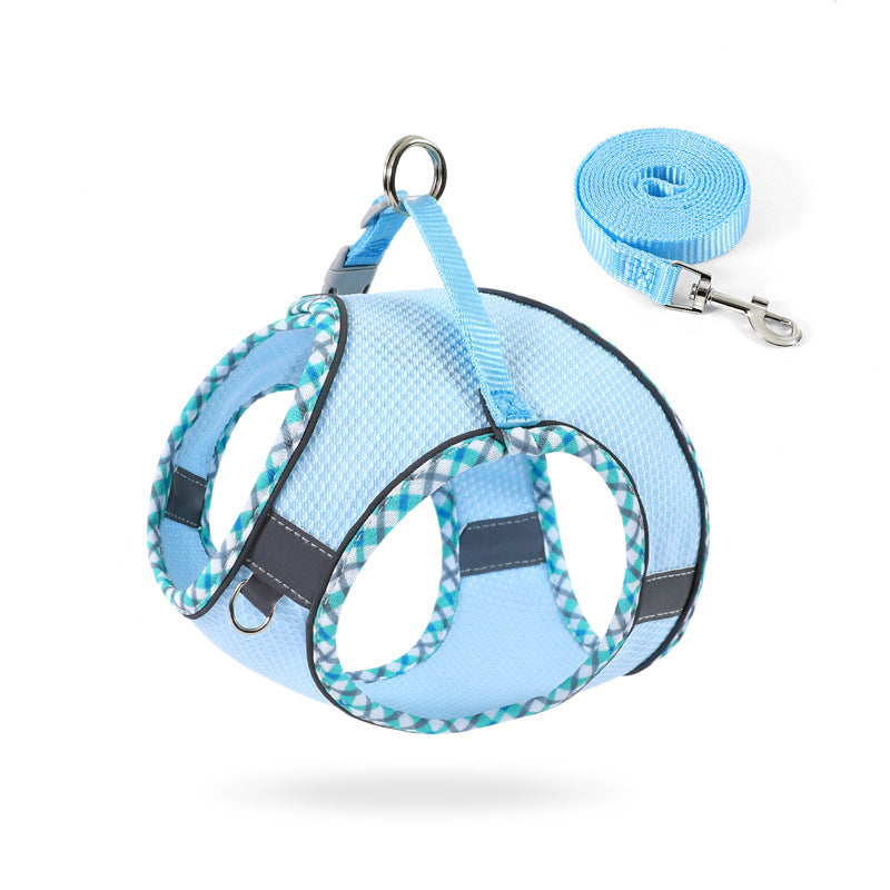 Light blue reflective no-pull dog harness with matching leash