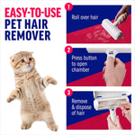 Three-step guide for using and emptying pet hair remover roller