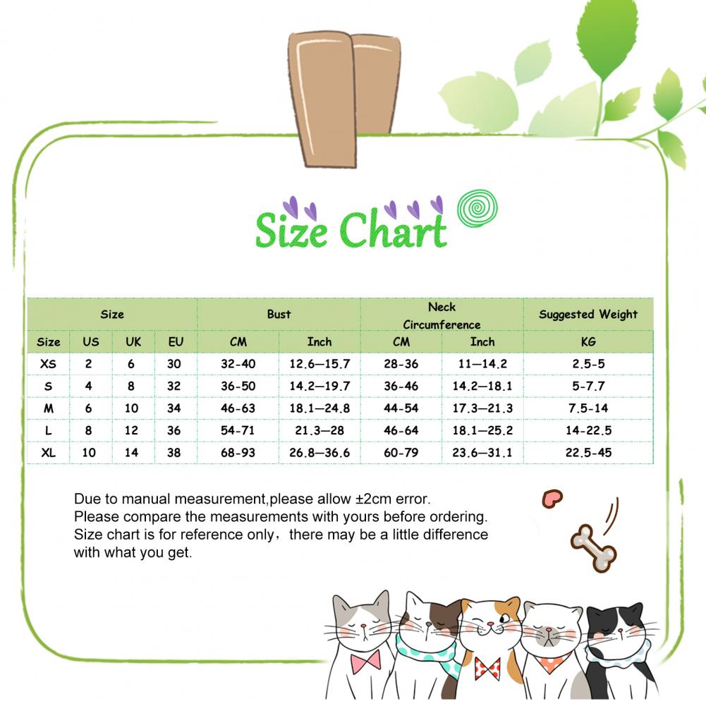 Size chart for breathable reflective no-pull dog harness