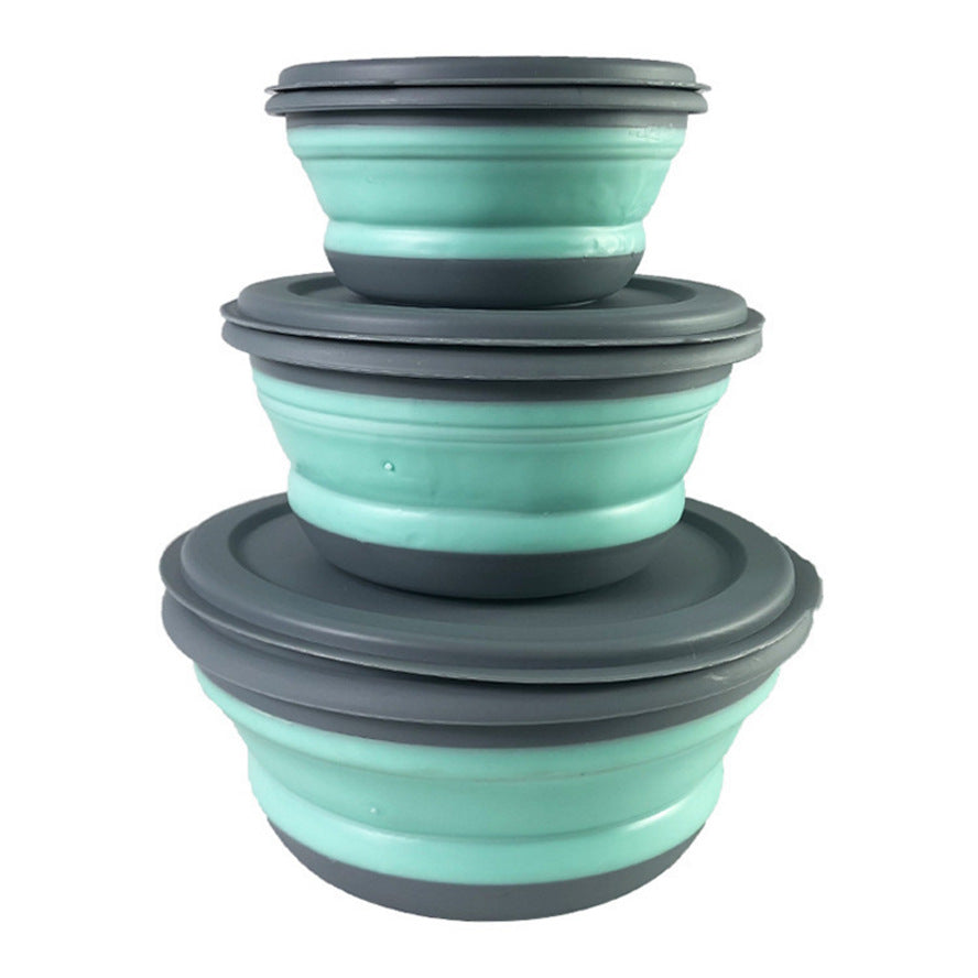 Green collapsible travel pet bowl set in three sizes