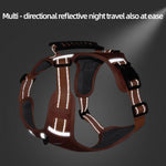 Reflective strips on breathable no-pull dog harness in low light