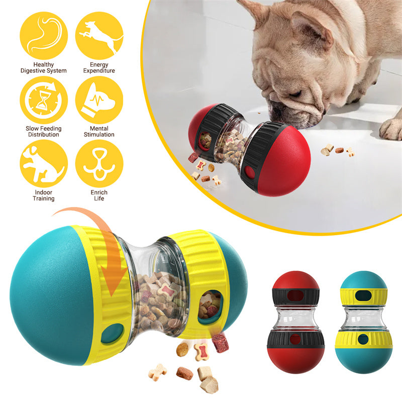 Dog playing with adjustable interactive treat-dispensing puzzle toy