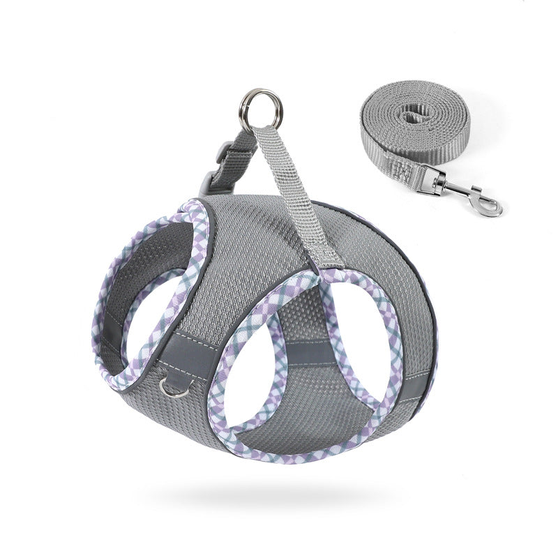 Gray reflective no-pull dog harness with matching leash