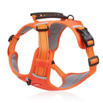 Orange breathable reflective no-pull dog harness on white background