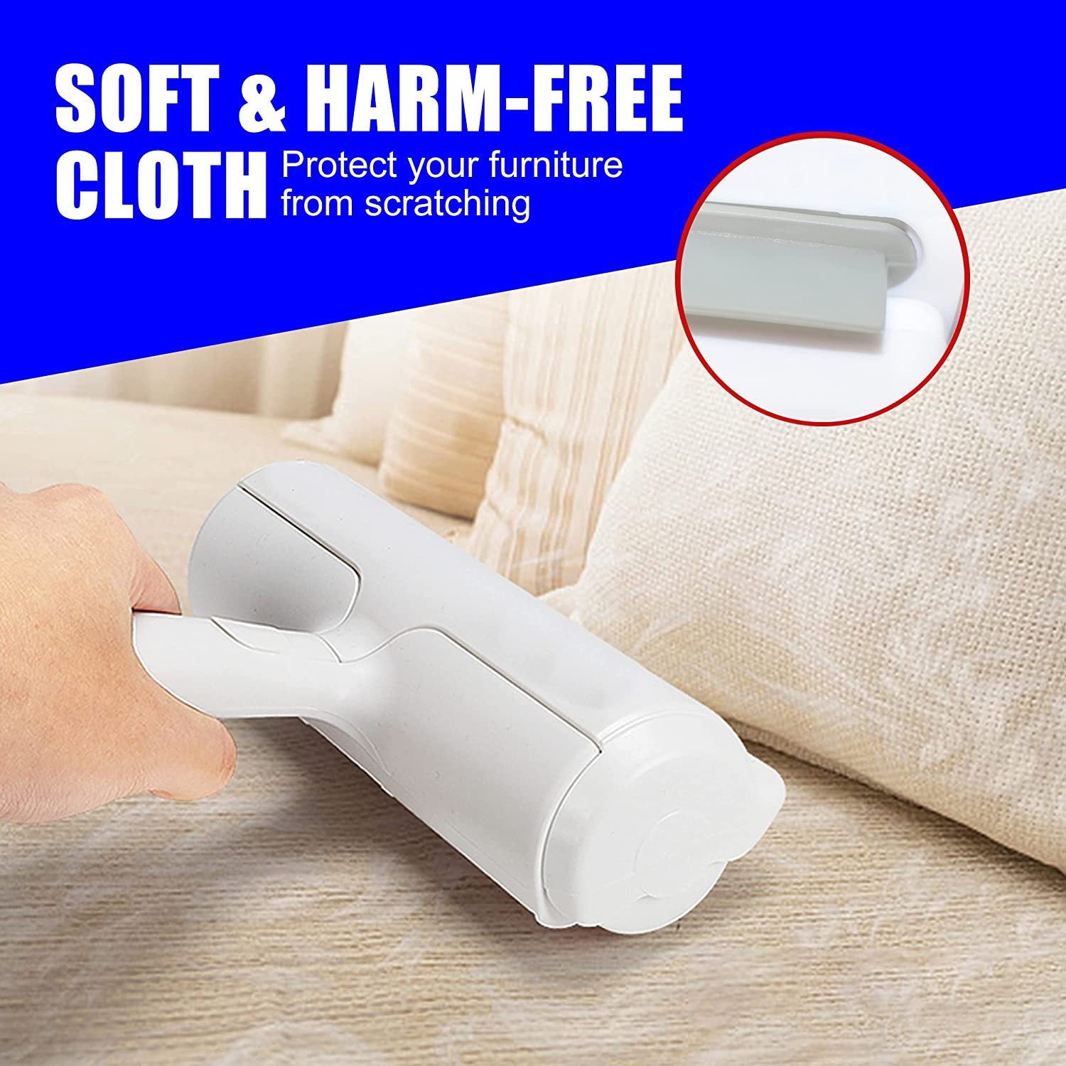 Reusable white pet hair remover roller for sofas and carpets