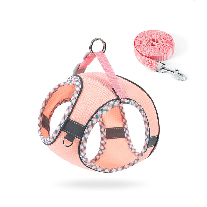 Pink reflective no-pull dog harness with matching leash