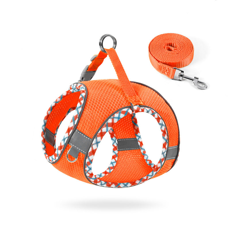 Orange reflective no-pull dog harness with matching leash