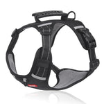 Black breathable reflective no-pull dog harness on white background