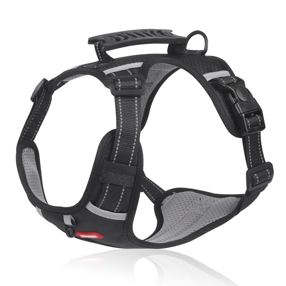 Black breathable reflective no-pull dog harness on white background