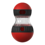 Upright red and black interactive dog treat dispenser