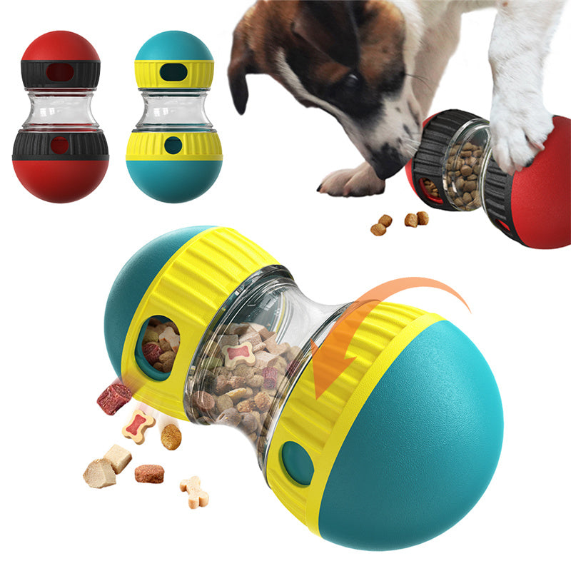 Blue and yellow treat-dispensing dog puzzle toy